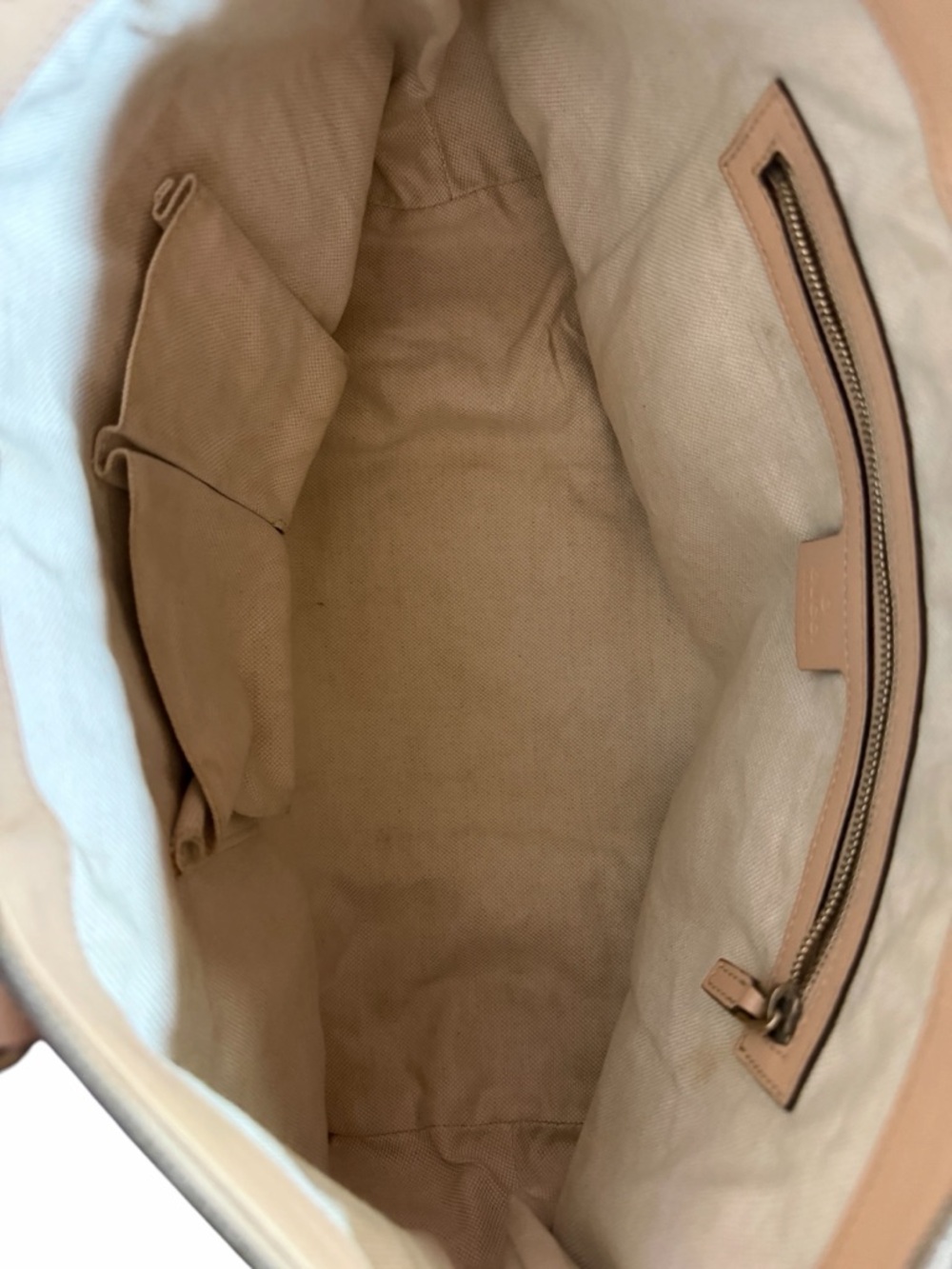 ✨ PRISTINE ✨ Gucci GG Monogram Canvas Web Stripe Tote Bag – Tan Leather - Picture 10 of 14